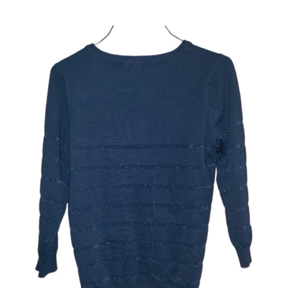 ModCloth Women’s Sweater Medium Navy Blue Metallic Stripe Soft Knit - Picture 3 of 6